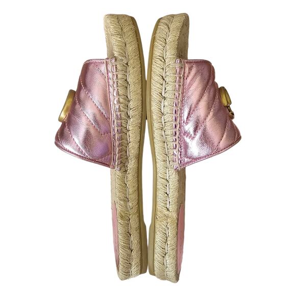 Gucci GG Quilted Leather Espadrille Flat Slide Sandal Size 37 US 7 Metallic Pink - Picture 5 of 8